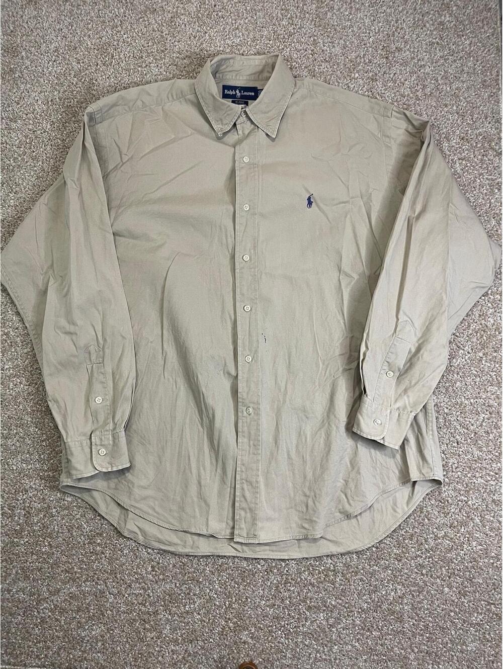Polo Ralph Lauren Vtg Postboy Button up Shirt Mens Large Beige Casual 90s